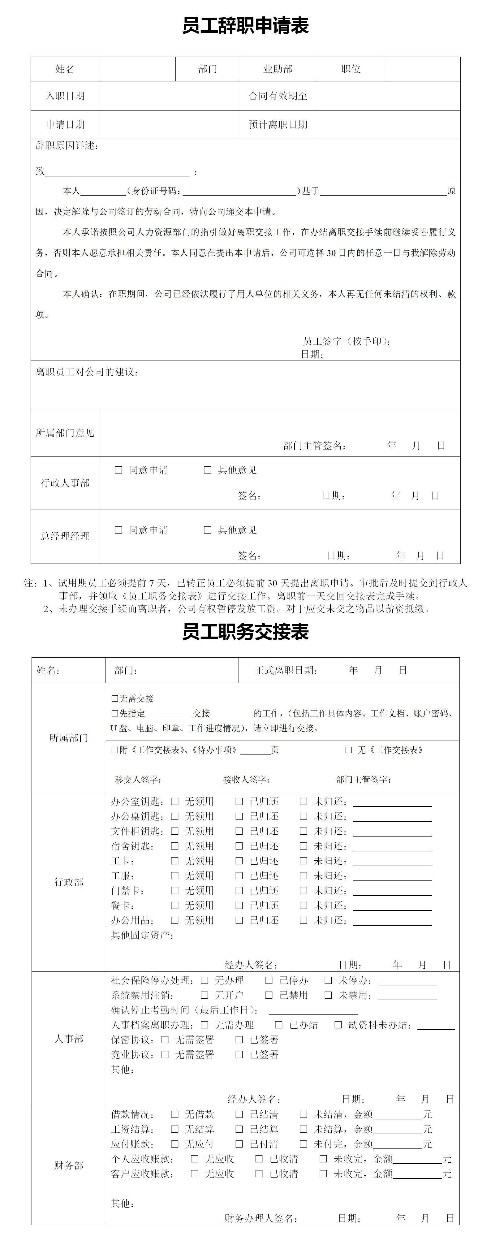 离职申请表格电子版模板（个人辞职申请表格范本） 第1张